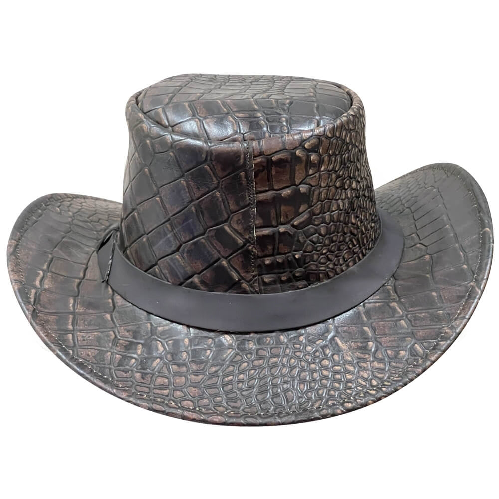 Crocodile Skin Leather Hat Plain Black Strap Hatband