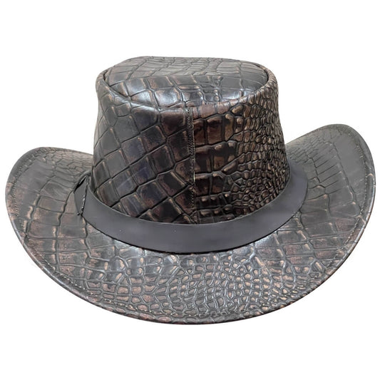 Crocodile Skin Leather Hat Plain Black Strap Hatband