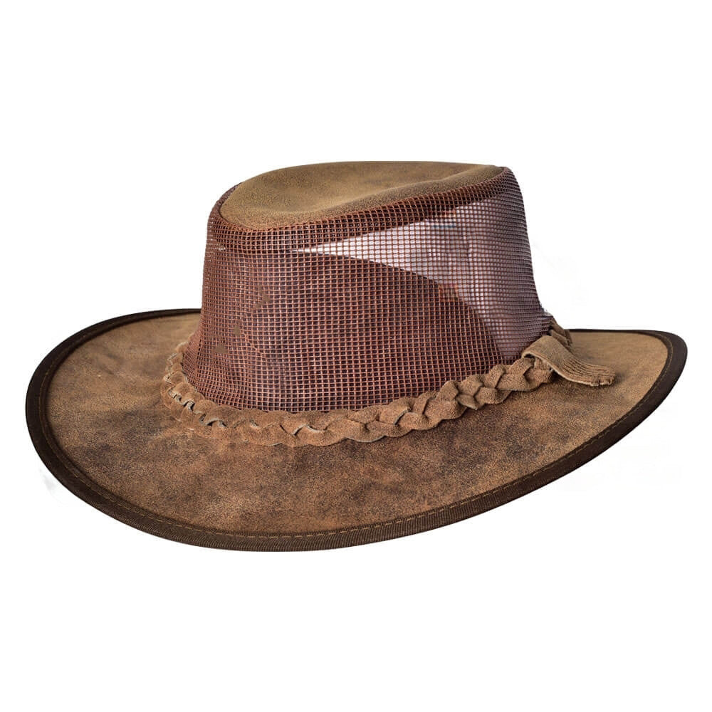 Cooler Mesh Leather Hat Tan Brown UV Protection Wide Brim