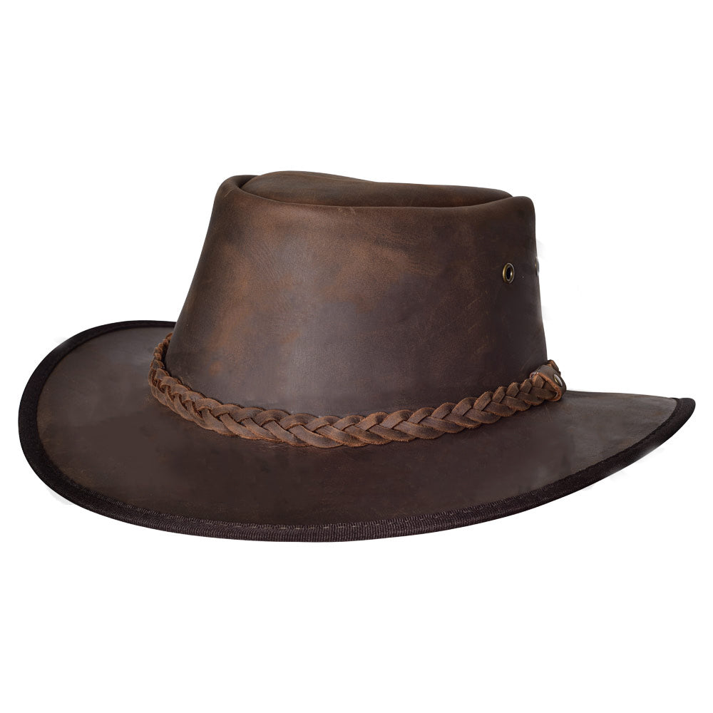 Brown Leather Cowboy Hat Classy Braided