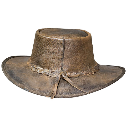 Brown Cowboy Hat With Braided Hatband Foldable Wide Brim