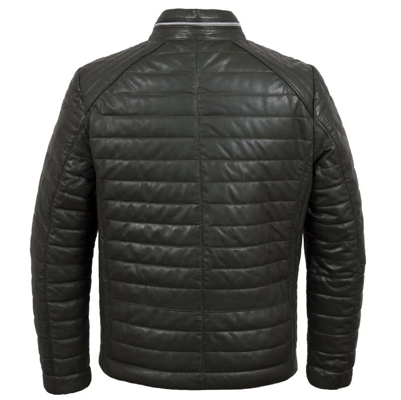 MEN'S OLIVE PUFFER LEATHER JACKET