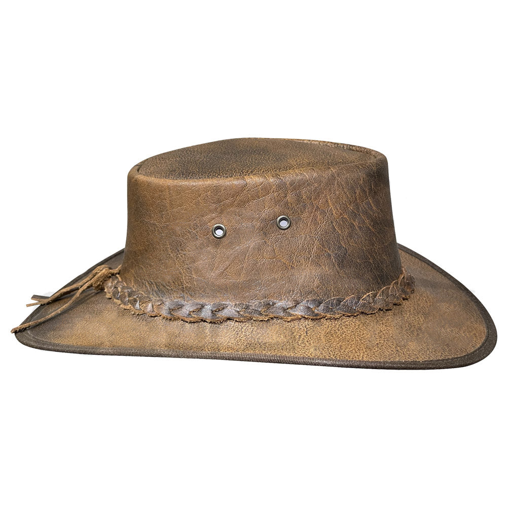 Brown Cowboy Hat With Braided Hatband Foldable Wide Brim