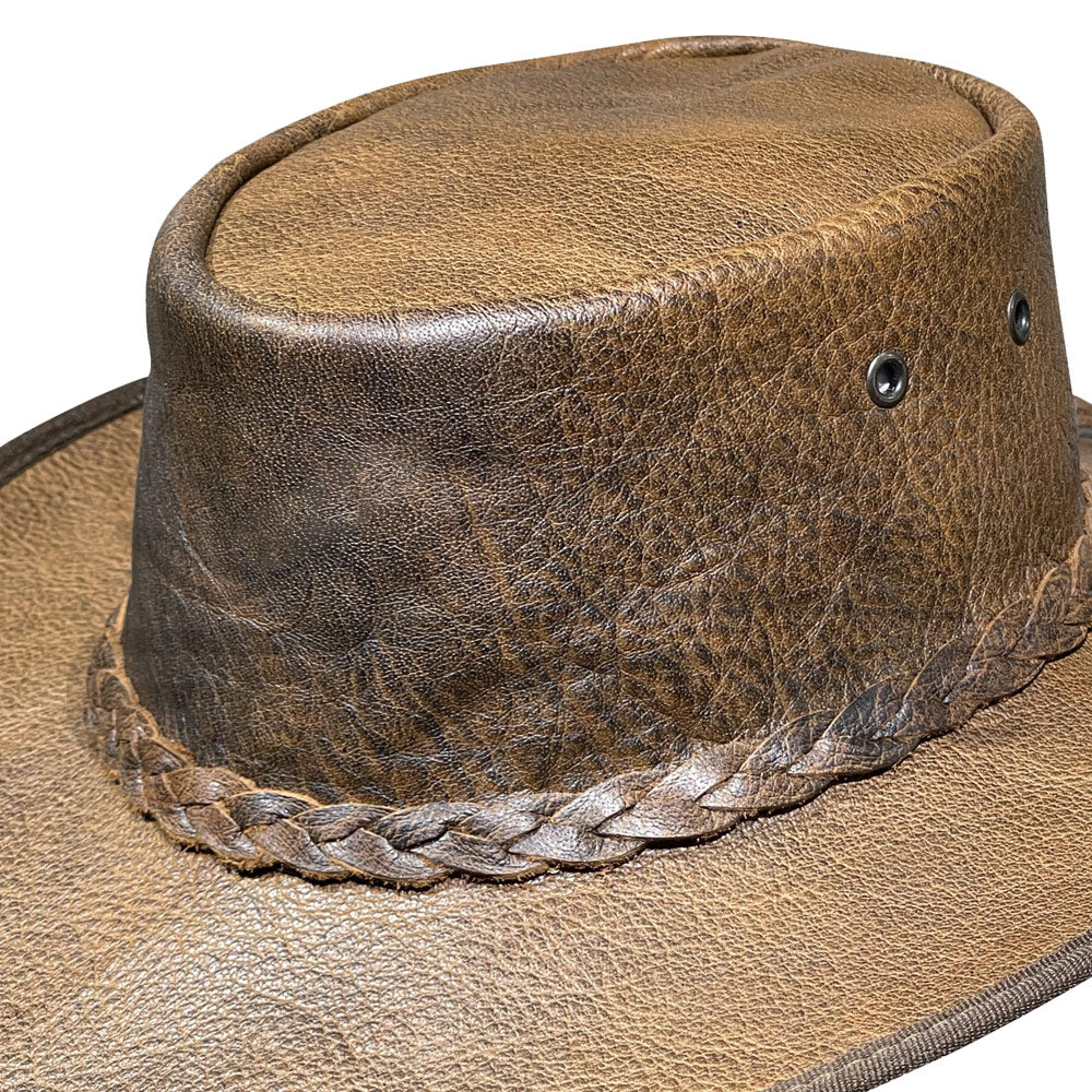 Brown Cowboy Hat With Braided Hatband Foldable Wide Brim