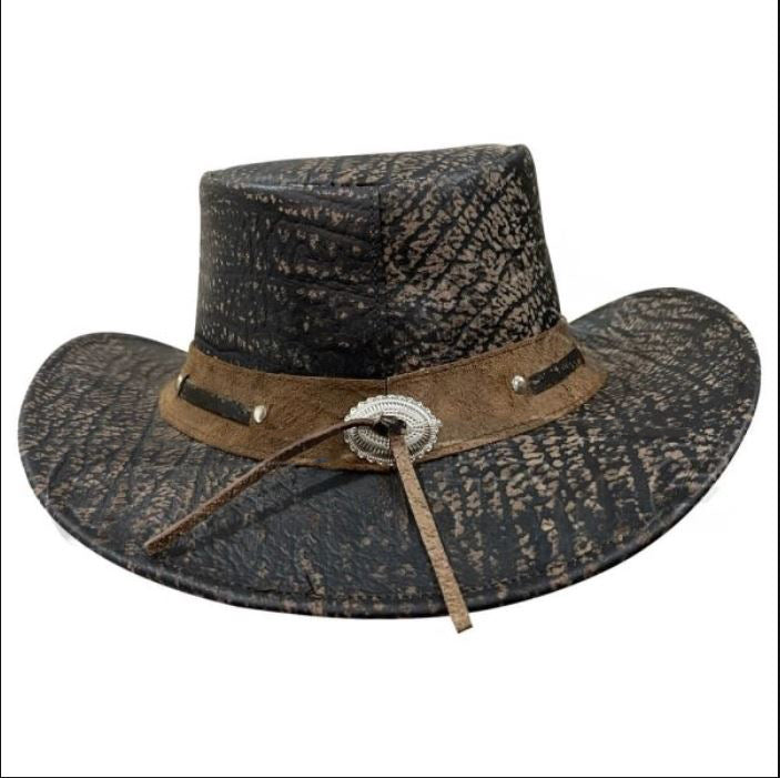 Brass Conchos Western Hat Unique Cowhide