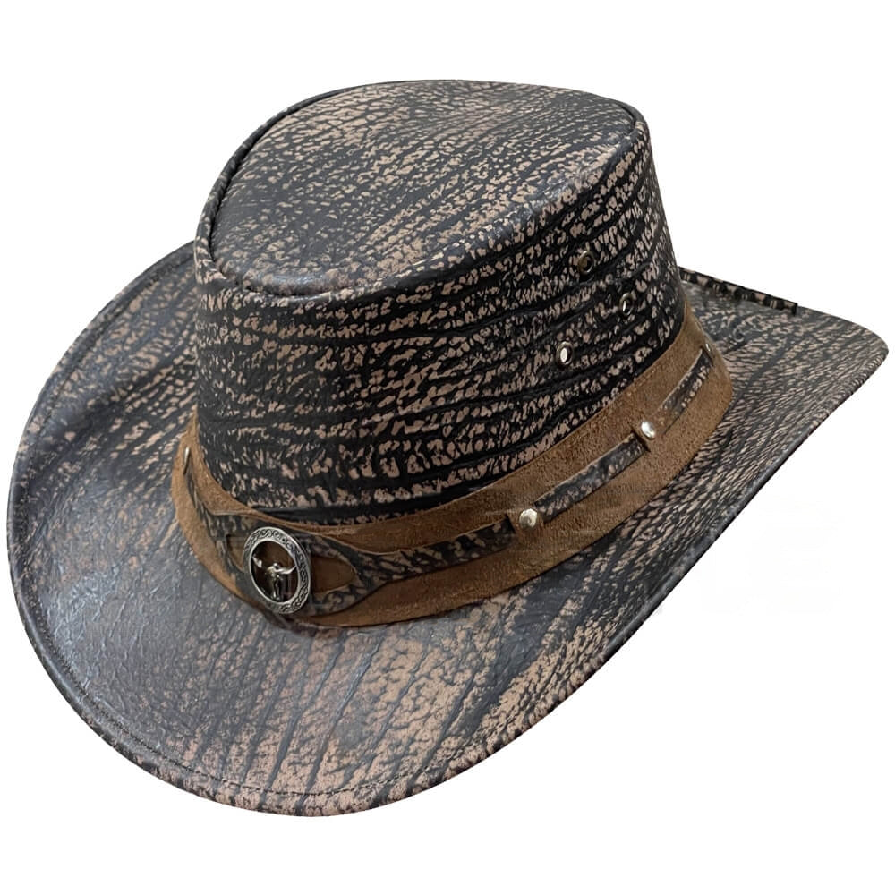 Brass Conchos Western Hat Unique Cowhide